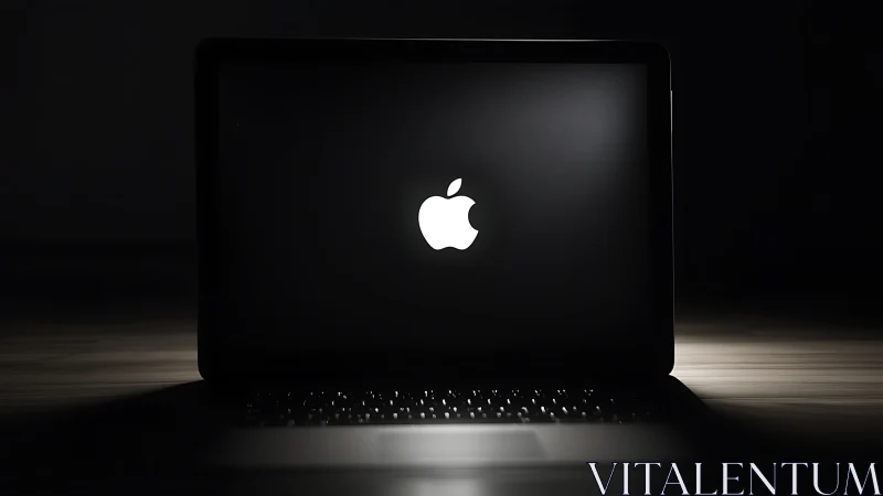 Minimalist laptop logo in low key product photography setup.