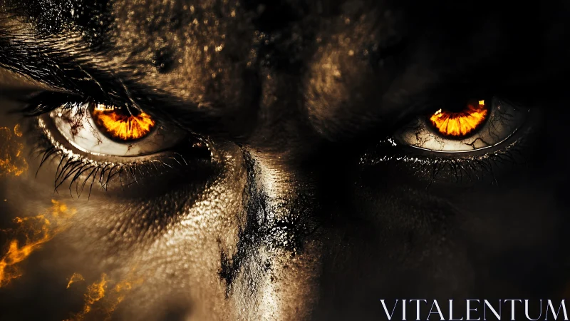 Inferno-eyed gaze burning through shadows and silence.