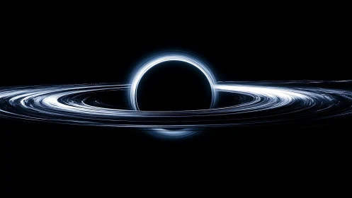 Black hole horizon with luminous accretion ring in void.