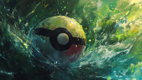 Stylized spherical device rendered in dynamic liquid environment