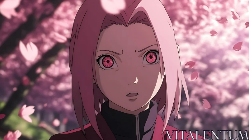 Anime heroine under sakura canopy rendered with dynamic depth