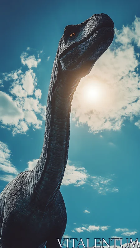 Sky-tall sauropod gazes past the sun in a quiet deep-time day.