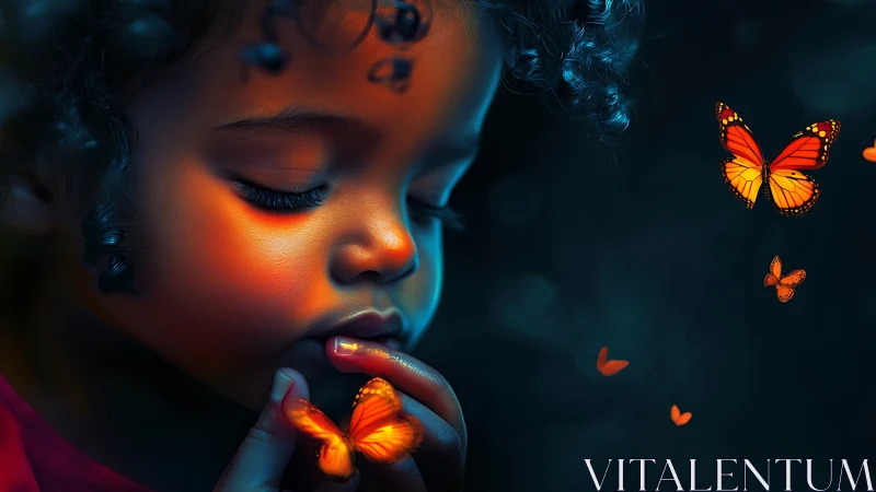 Portrait with Luminescent Monarch Butterflies and Bilateral Warm Rim Lighting