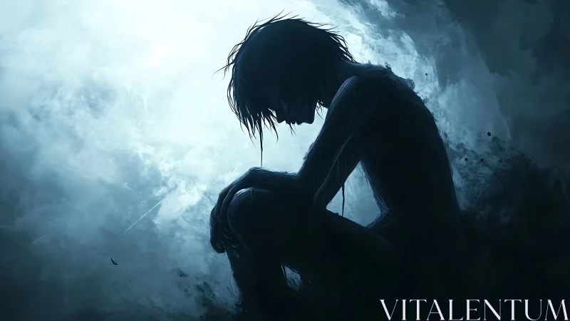 Quiet silhouette in stormy blue clouds of solitary calm.