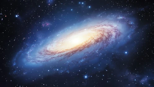 Spiral galaxy core glowing within dense star field in space.