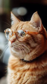 Ginger Cat Wearing Translucent Eyeglasses in Profile.
