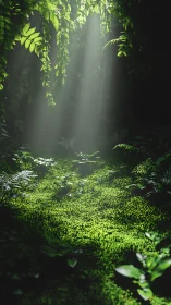 Emerald Cathedral: Sunlight Pierces Primordial Forest Canopy.