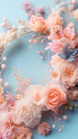 Peachy Blooms Dance Across Cerulean Dreams