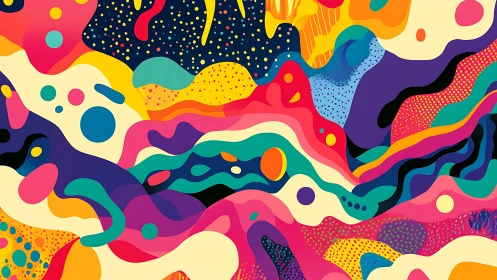 Vibrant biomorphic abstraction renders layered chromatic waves