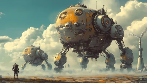 Rust-bright walking foundries lumber toward their lone maker