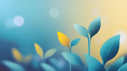 Digital illustration shows stylized leaves on gradient background