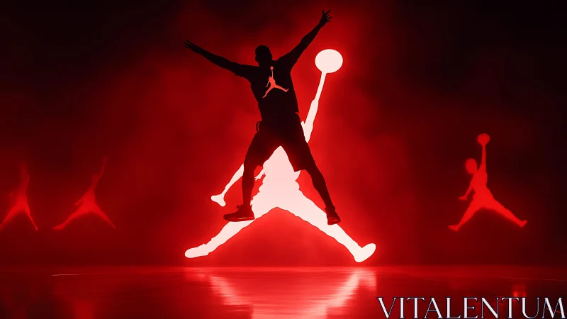 Silhouetted basketball figure over iconic jump logo projection.