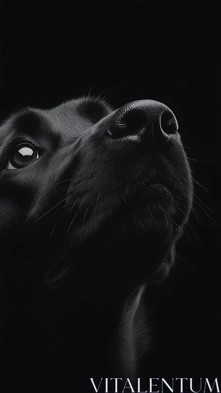 Black dog portrait in dramatic low key light profile.