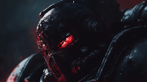 Armored sci fi warrior in molten black exosuit armor.