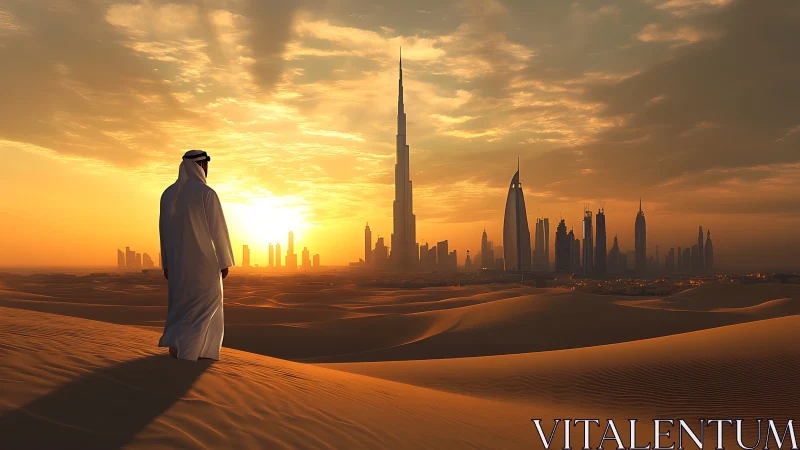 Desert wanderer greeting Dubai’s sunlit steel horizon.
