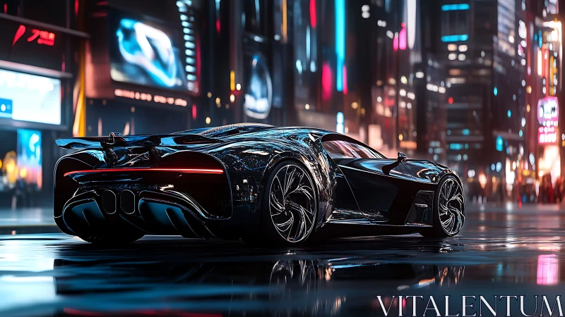 Neon night hypercar prowl beneath holographic city haze.