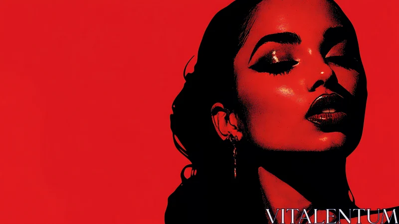 Red monochrome portrait with dramatic glossy makeup.