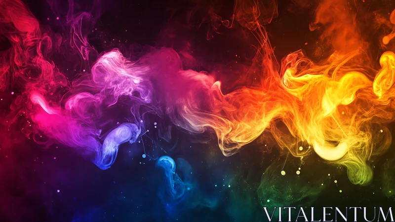 Colorful swirling nebula of rainbow smoke drifts across space