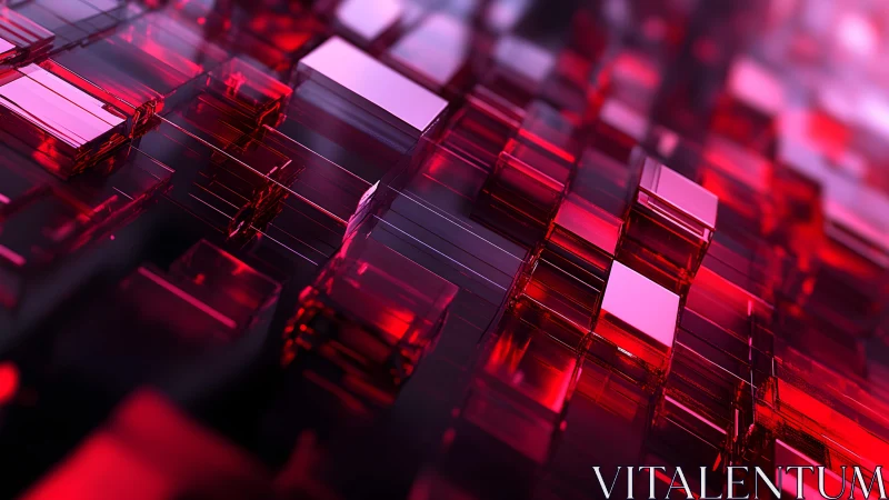 Futuristic red glass cubes in abstract geometric digital art.