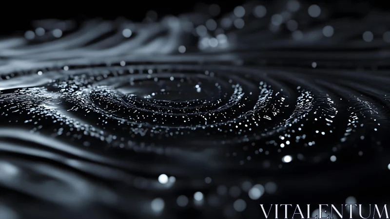 Abstract ripples and sparkling light particles on dark liquid surface.