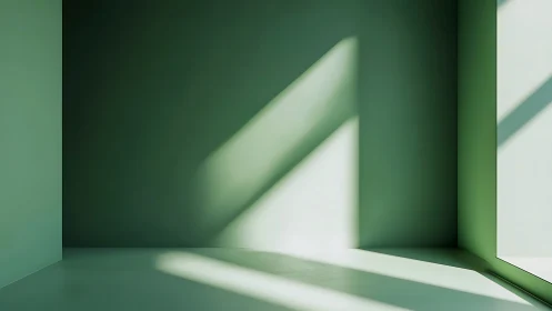 Soft green room where wandering light paints quiet angles.
