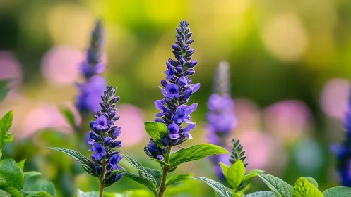 Violet Flowers in Bloom: Close-up Garden Detail.