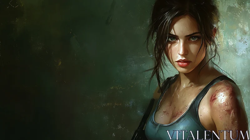 Battle-scarred survivor stares forward in tense close-up