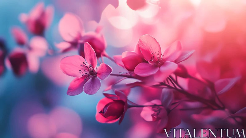 Pink Cherry Blossom Petals with Atmospheric Bokeh Depth.