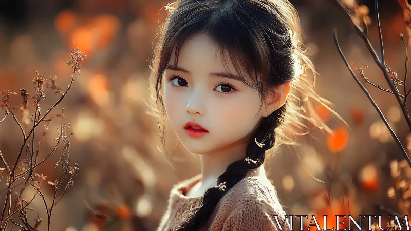 Digital painting portrait in autumnal bokeh field setting.