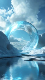 Glacial sky portal bends light into a shimmering blue halo