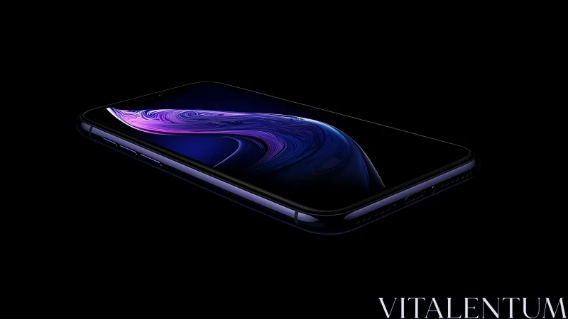 Black smartphone with illuminated display on dark background.