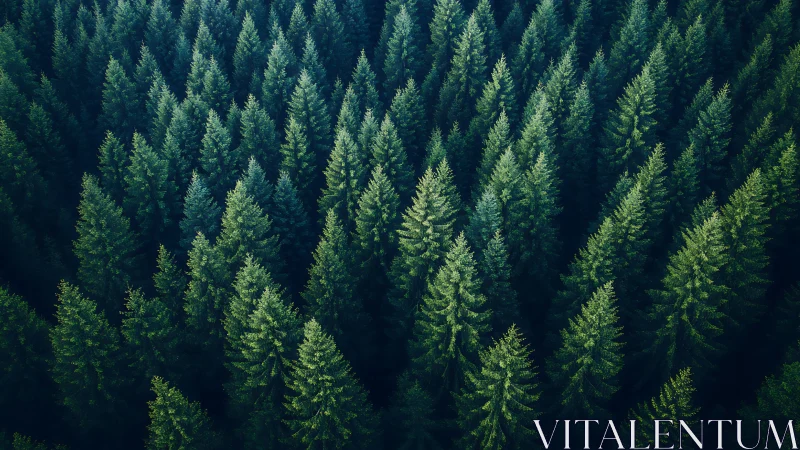 Dense Pine Forest Aerial View with Lush Green Foliage, Nature Photography.