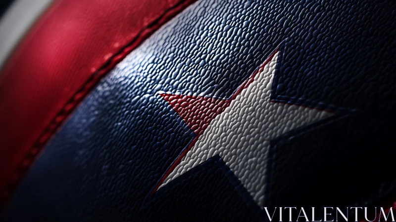 Macro star emblem on textured tricolor synthetic leather surface.