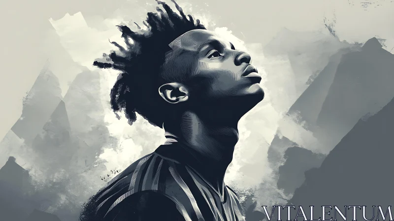 Monochrome profile portrait with expressive brush textures.