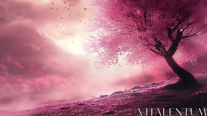 Blushing valley sunrise under a dreamy cherry blossom spell.