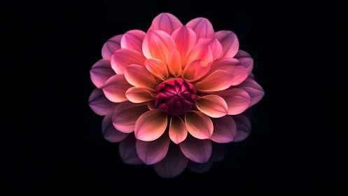 Digital rendering of pink dahlia flower against black background