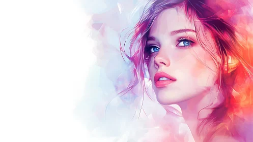 Soft neon portrait in swirling pink and blue light.