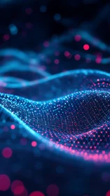 Neon bokeh data wave mesh with glowing depth-of-field grid