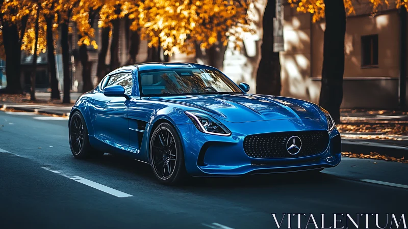 Azure street rocket gliding through golden autumn hush.