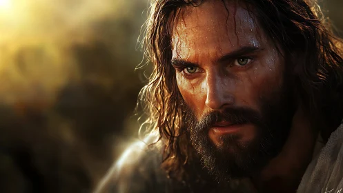 Bearded man with long hair in warm side lighting outdoors.