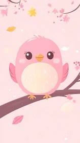 Pink songbird perched on sakura branch in pastel spring.