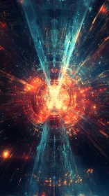 Radiant digital energy core expands through neon tunnel