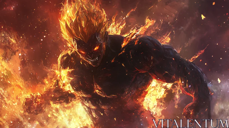 Flaming demon warrior charges through swirling inferno light