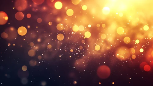 Warm golden bokeh lights on dark background, abstract festive style.