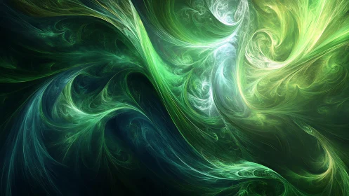 Fractal energy currents in luminous green swirling motion.