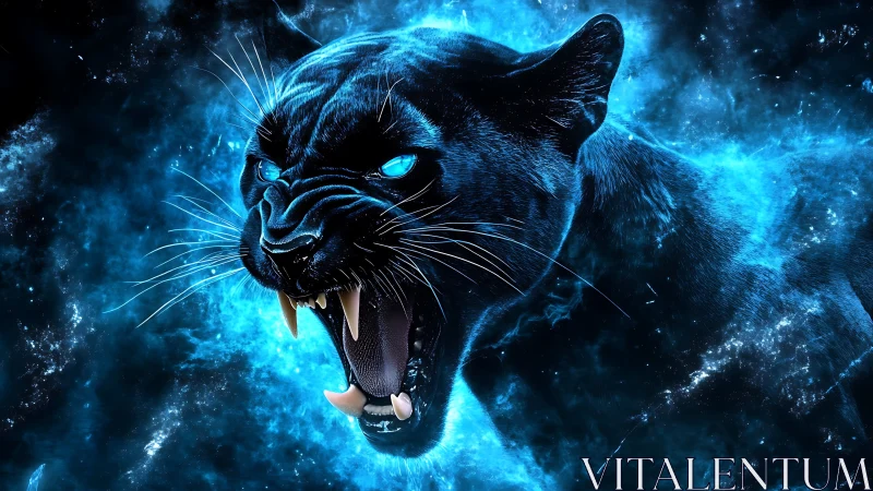 Quantum Panther: Digital Feline Predator in Neon Constellation.