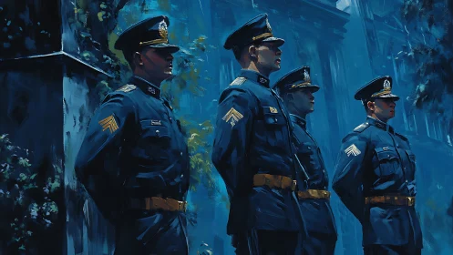 Four uniformed officers stand in calm, disciplined silence