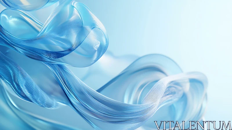 Ethereal blue glass ribbons flow across a tranquil backdrop