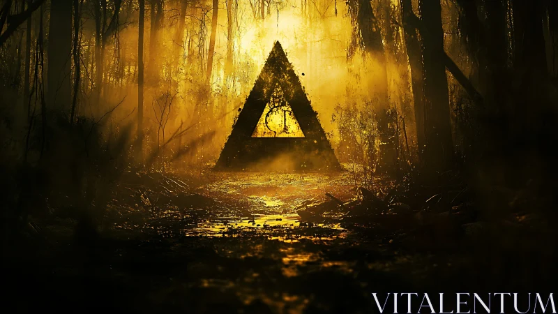 Triangular Structure in Golden-Lit Forest Tunnel.