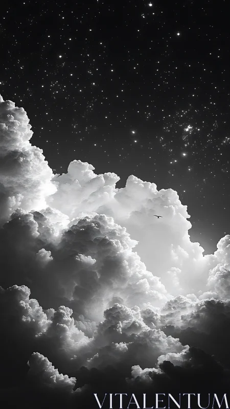 Starlit clouds open gently toward a quiet, endless sky